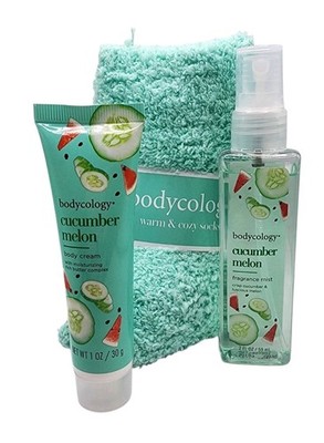 New Bodycology Cucumber Melon Body Cream Spray  Warm & Cozy Socks Set NWOB 