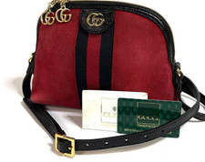 Borsa a tracolla Gucci Ophidia ad incastro rossa bordeaux pelle scamosciata Sacoche Italia