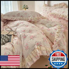 Vm Vougemarket Lace Ruffled Duvet Cover Set Twinvintage Pink Rose Flower