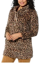 HUE Women's Plush & Cozy Cowl Neck Lounger Charcoal Natural Leopard