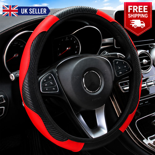 Leather Car Steering Wheel Cover Anti-Slip Universal Protector 38cm 15inch UK