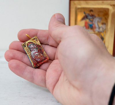 Virgin Mary Protection Amulet , Filakto   Handstitched Gold Filakto from Greece
