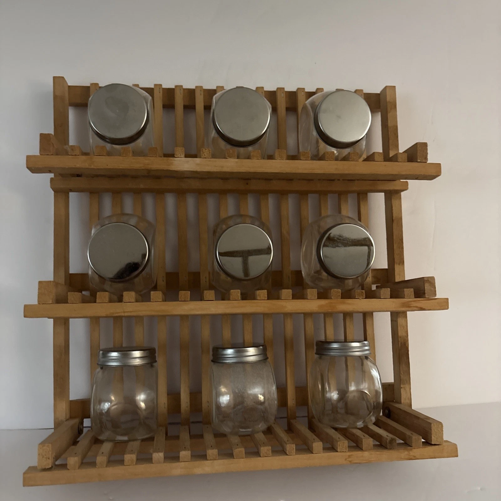 VTG 1990’s ~3 Tier Bamboo Spice Rack With 9 Glass Spice Jars~Wall Mount EUC
Opens in a new window or