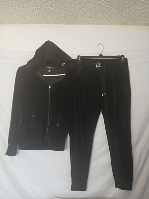 Rare Vintage Roberto Cavalli  Black Rhinestone    Velor Track Suit XL
