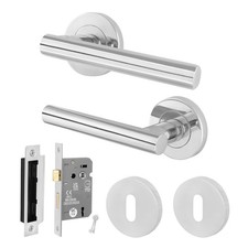 Polished Chrome Internal Door Handles, T-Bar Bathroom, Latch & Key Lock Sets