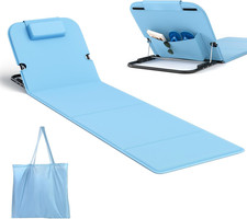 Portable Beach Lounge Mat with Adjustable Backrest & Head Pillow, Blue