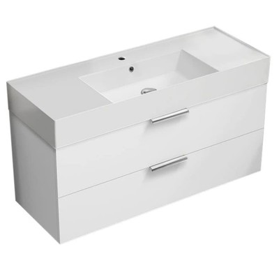 Nameeks Derin-4818-W Derin 48'' Wall Mounted Single Basin Vanity - Glossy White /