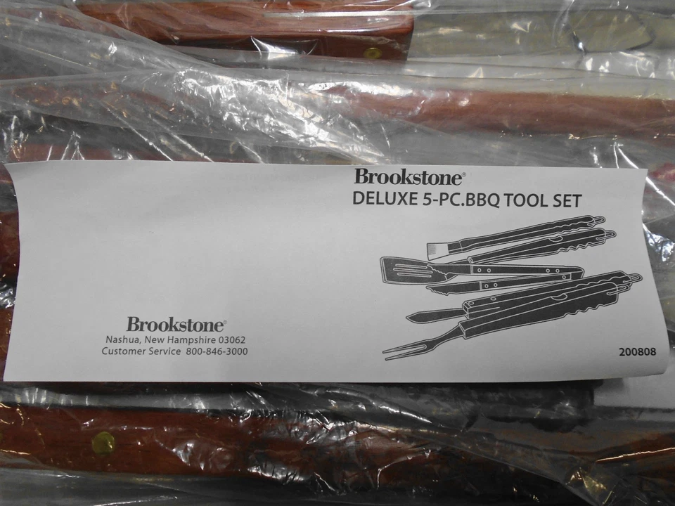 Juego de herramientas para barbacoa Brookstone de 5 piezas con asas de palo de rosa, acero inoxidable NOS Foto 3 de 4