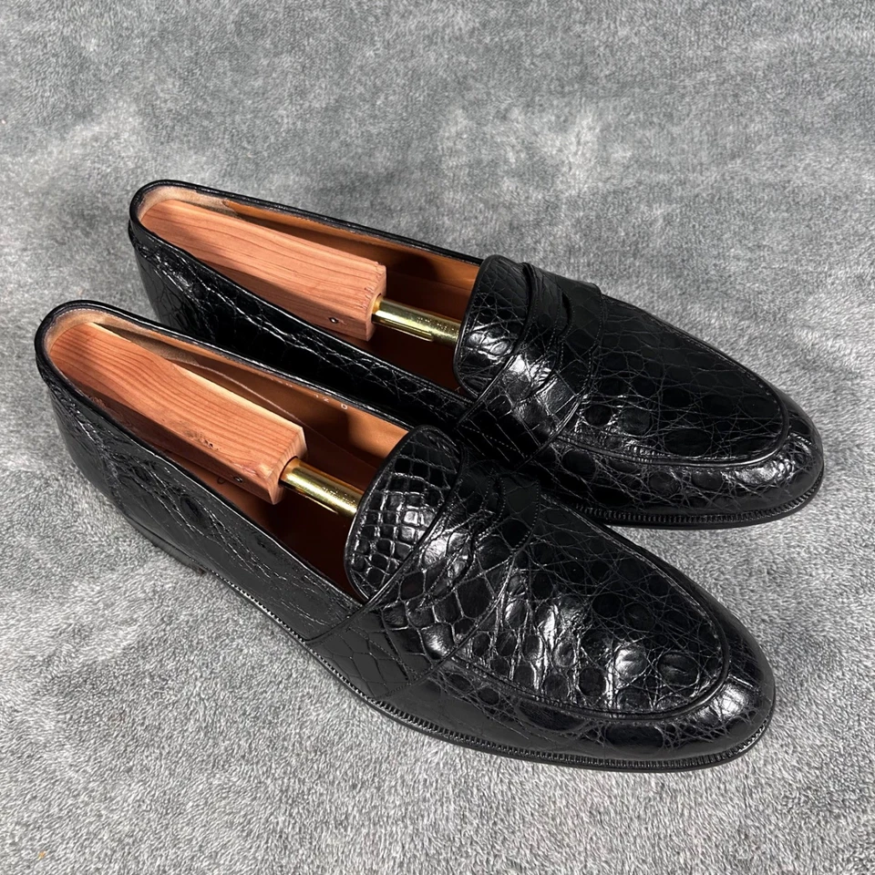 Мокасины Polo Ralph Lauren Penny натуральная крокодиловая кожа черные мужские 12 D Италия - Изображение 2 из 4