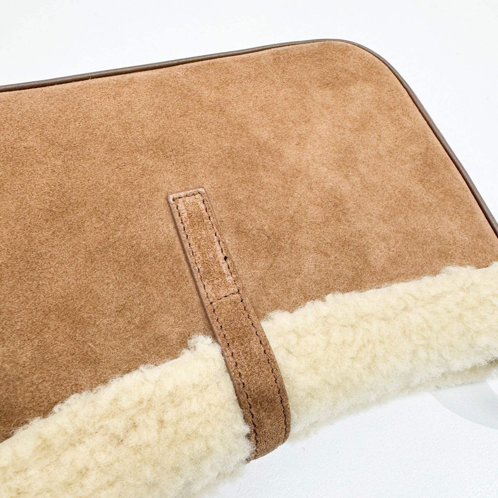 SAINT LAURENT Fur Trim Brown Suede Shoulder Bag thumbnail 16