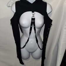 Arnés de anillo metálico gótico con capucha Bolero Top talla pequeña negro