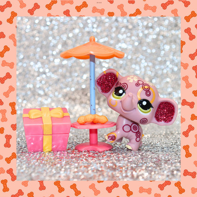 Littlest Pet Shop Authentic LPS #2154 Pink Elephant Sparkle/Glitter Green Eyes