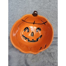 Pottery Barn Halloween Jack O Lantern Candy Bowl Orange Ceramic Pumpkin Face