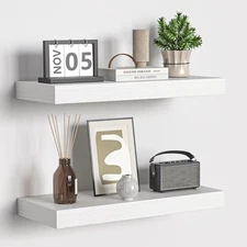 Floating Shelves - 16 Inch Rustic White Wall Shelf - Wall Mounted Shelves for...