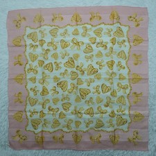NINA RICCI Pink Gold Ivory Jacquard Silk Scarf Scarves 35" X 35" P591