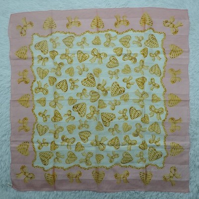 NINA RICCI Pink Gold Ivory Jacquard Silk Scarf Scarves 35'' X 35'' P591