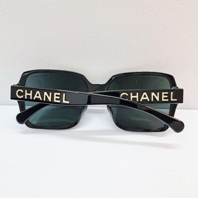 Chanel 5408-A Black Acetate Square Sunglasses Gold Hardware Dark