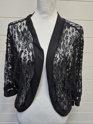 Black Sheer Lace Cropped Open Front Cardigan Size 3X Whimsygoth Witchy Fairy Y2k