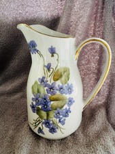 1990 Vtg Pitcher Bluish Lavender Flowers Hand Painted By Maud R Sharer SIGNED