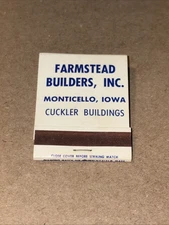 Farmstead Builders, Inc. Advertising Matchbook Monticello Iowa Cuckler Buildings