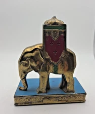 ANTIQUE LV ARONSON SIGNED ORIGINAL BLUE RED  ENAMEL METAL ELEPHANT BOOKEND