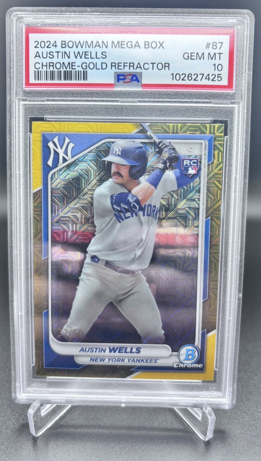 Austin Wells 2024 Bowman Chrome Sapphire Edition Gold /50 #15. New York Yankees.