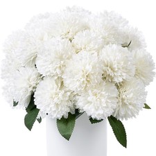 12 PCS White Artificial Chrysanthemums Flowers Ball Fake Mums Silk Decoration