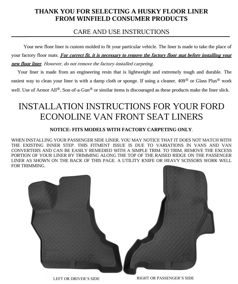 Husky Liner Classic Black 2-Piece Front Floor Liner for 97-26 Ford E Series Van - Image 4 of 4