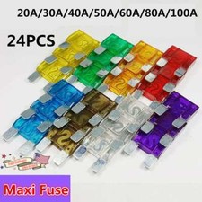 24 Pack of 20-100 Amp Large Blade Style Audio Maxi Fuse for Car RV Boat Auto