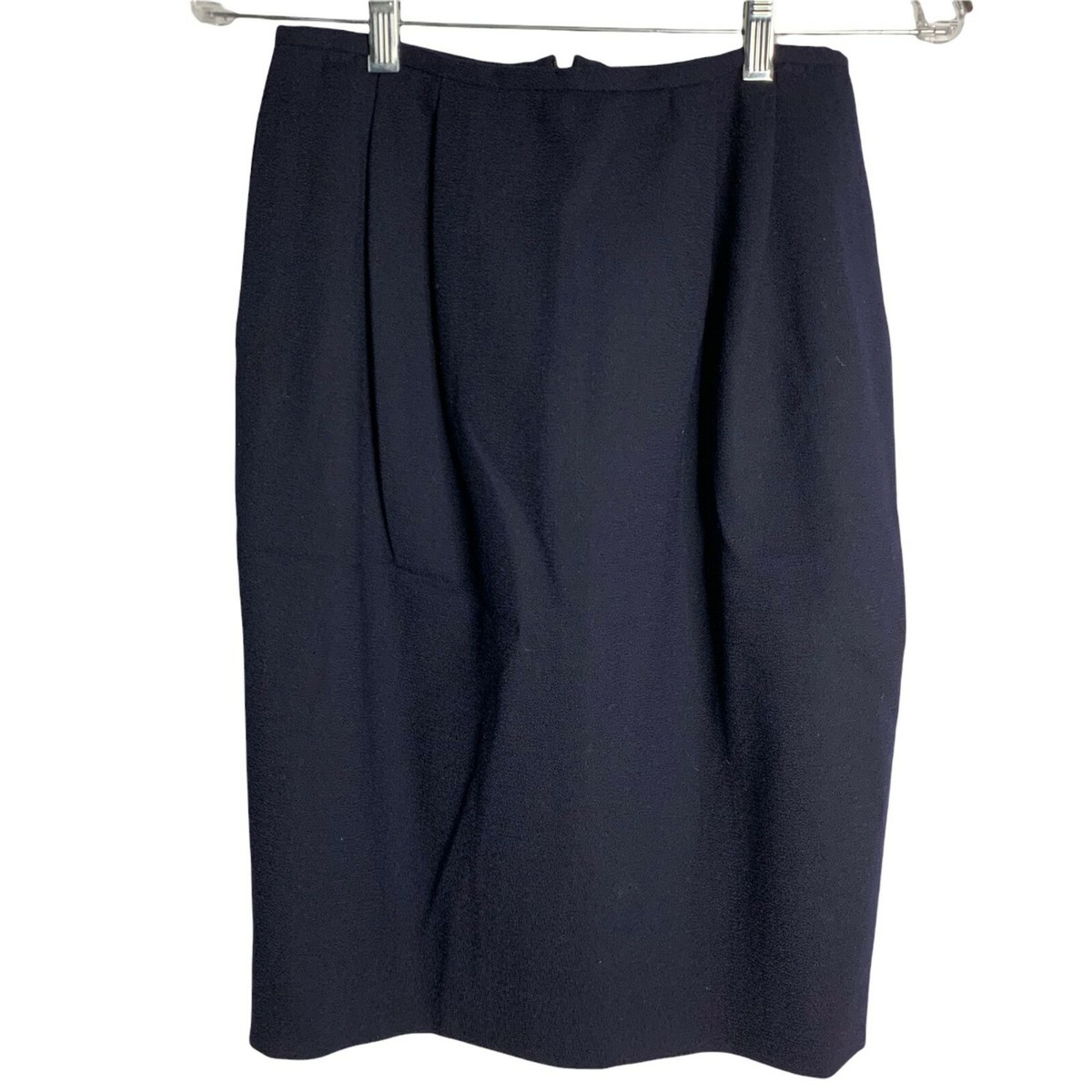 Vintage Jones New York Pencil Skirt Navy Blue Wool Pleated Front