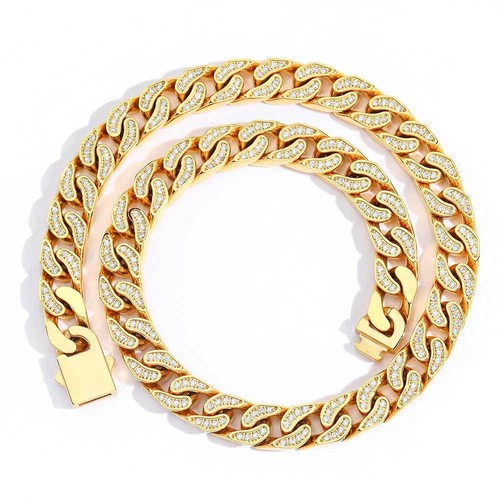 12mm Hip Hop Stainless Steel Cuban Link Chain Necklace Full Zircon Mens Jewelry - Picture 8 of 28