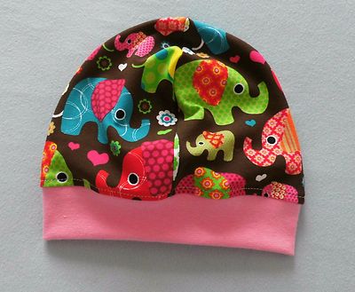  Beanie   transitional hat   with funny elephants   handmade