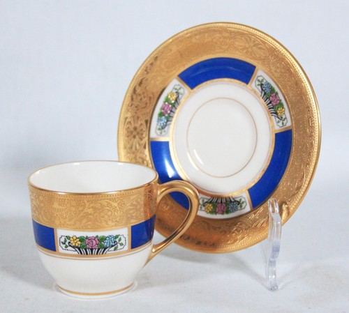 ANCIEN LENOX MEADOWBROOK BLEU CHINOIS W.5.C. TASSE ET SOUCOUPE DEMITASSE INCRUSTÉE - Photo 3/13