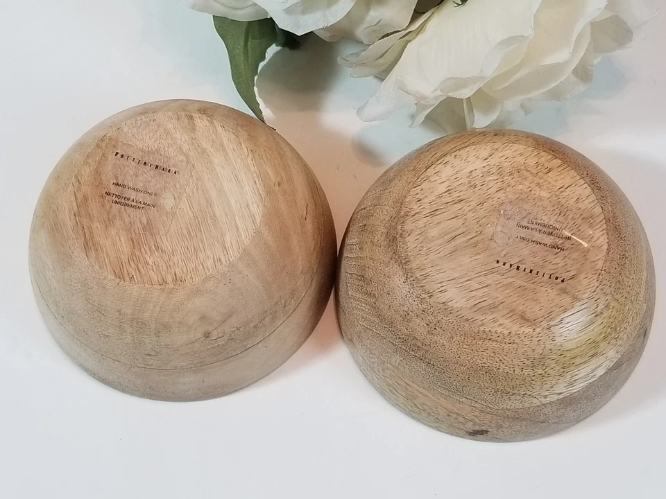 Pottery Barn Wooden Enamel Green Rim Bowls - Lot of 2 - Image 2 of 4