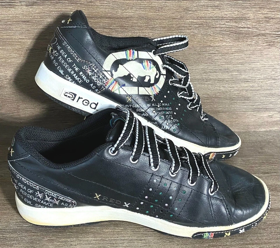 Zapatilla deportiva para mujer Marc Ecko Red Rhino Logo cuero negro brillante 7,5 Foto 3 de 4