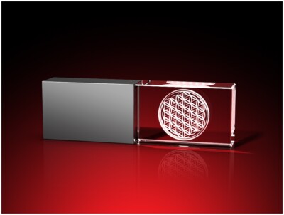USB Stick 16 GB 3D Glas Gravur Blume des Lebens Laser Motiv Dekoration Geschenk