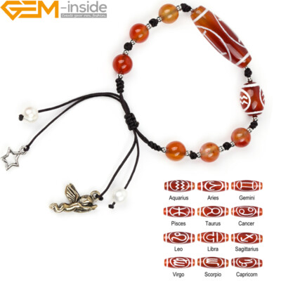 Men's Women Wristband Bangle Jewelry Red Agate Beaded Bracelet Charm Adjustable