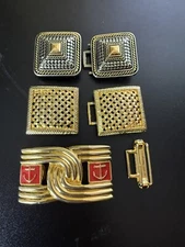 Vintage 80s 3 Pair Lot Of Signed Douglas Paquette Belt Buckles Gold Tone Silver