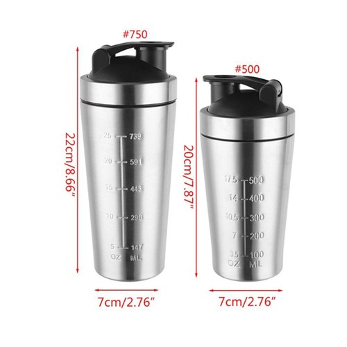 Stainless Steel Whey Shakes Cup Protein Shaker Cup Mixer Leak Proof 500/750ML - Picture 3 of 21