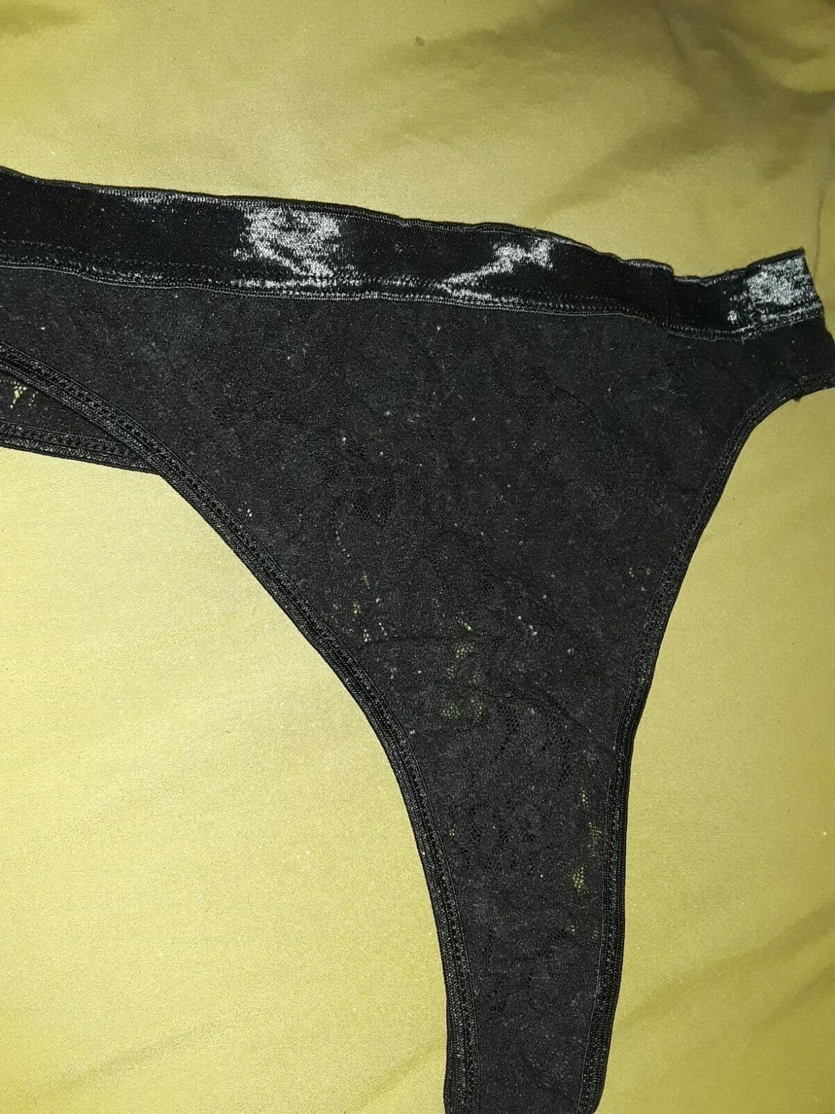 Vintage Black Nylon Floral Lace Thong Panty Sz 7 - image 1