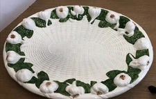 Vietri Artistica Large Platter W/ Dimensional Garlic Pottery Italy Read Desc