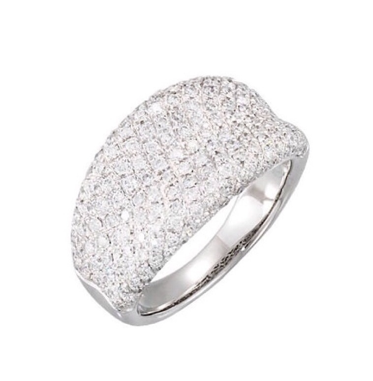 Pave Diamond Ring 1.25 Ct 14K White Gold 11.6mm Wide Tapered