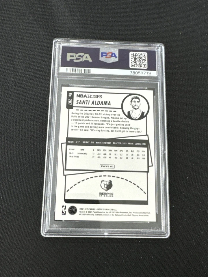 2021 NBA Hoops Santi Aldama #207 Artist Proof Silver /25 Rookie PSA 10 Grizzlies - Image 2 of 2