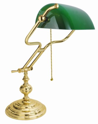 Premium Bankerlampe Banker Lampe Messing + 24k Gold Zugschalter Tischleuchten - Afbeelding 1 van 1