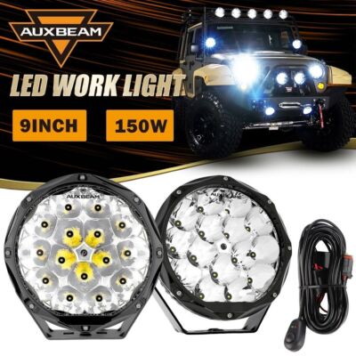 AUXBEAM Pair 9'' INCH 150W LED Light Bar Offroad Driving Pickup Truck SUV Marine
