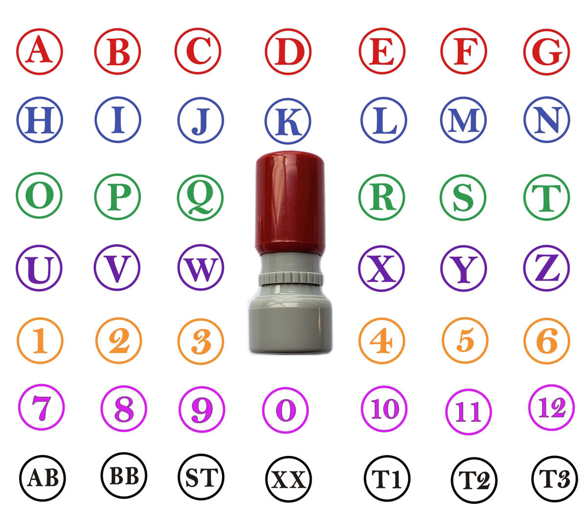 Custom Initial Stamp A to Z 0-9 Monogram Self inking Round One Two