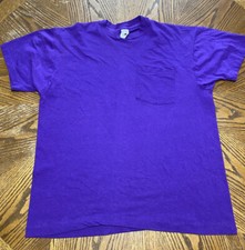 Vintage 1980s Fruit of the Loom Made In USA Selvedge Pocket T Shirt XL Purple