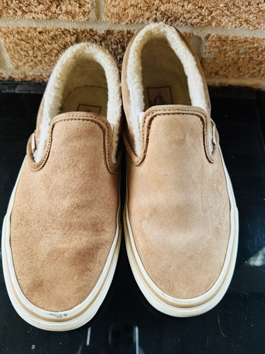 Vans Slip On Womens Shoes 5.5 Scotchgard Lined Warm Classic Low Top Beige Skate - Picture 3 of 5