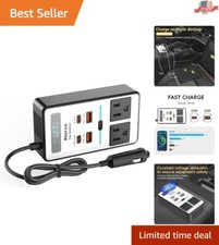 200W Car Power Inverter with USB Fast Charger  Voltage Display - Compact Design