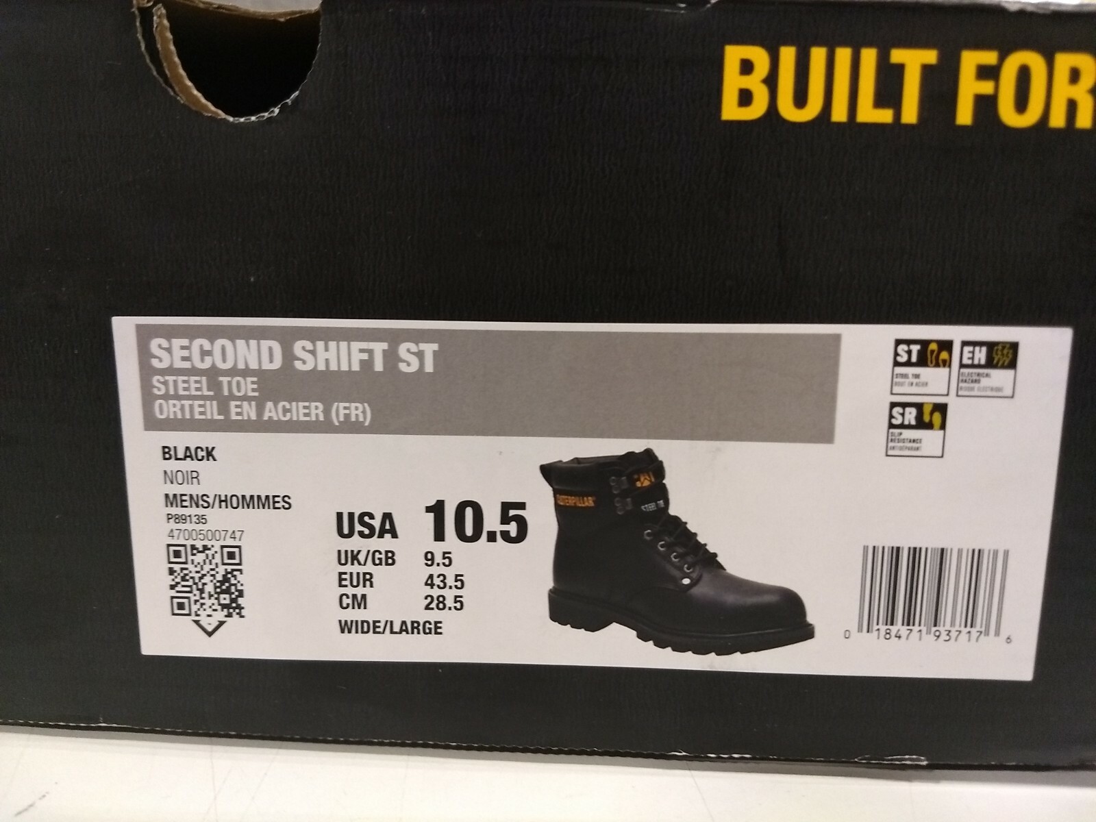 CAT SECOND SHIFT STEEL TOE MENS BOOT- BLACK SIZE 10.5 image 4